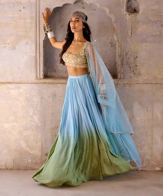 Hazel Blue Shaded Georgette Lehenga Set 3