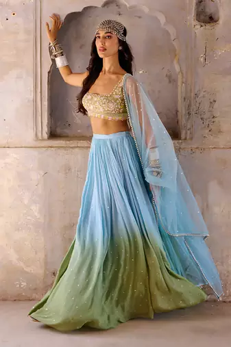 Hazel Blue Shaded Georgette Lehenga Set