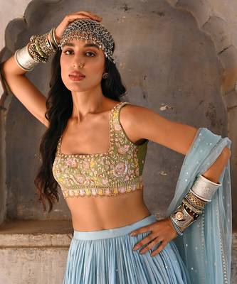 Hazel Blue Shaded Georgette Lehenga Set 4