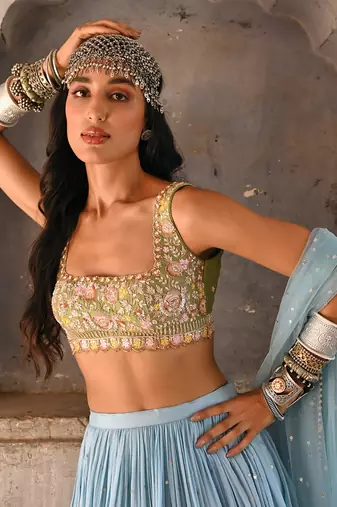 Hazel Blue Shaded Georgette Lehenga Set