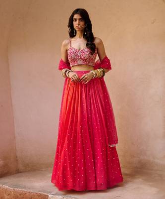 Pink And Coral Shaded Georgette Lehenga Set 1