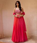 Pink And Coral Shaded Georgette Lehenga Set