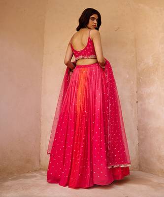 Pink And Coral Shaded Georgette Lehenga Set 2