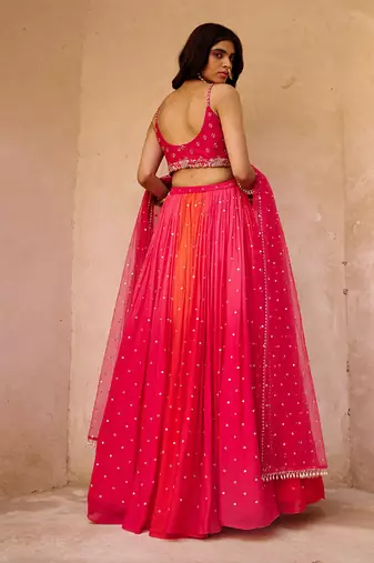 Pink And Coral Shaded Georgette Lehenga Set