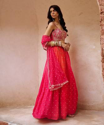 Pink And Coral Shaded Georgette Lehenga Set 3