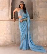 Hazel blue georgette saree set