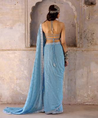 Hazel blue georgette saree set 2