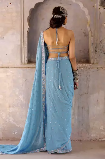 Hazel blue georgette saree set