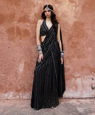 Black georgette saree set 1