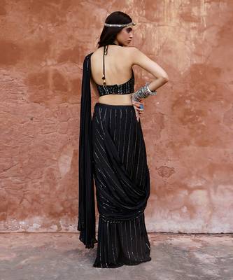 Black georgette saree set 2