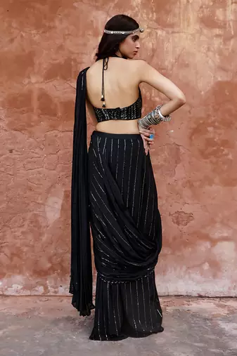 Black georgette saree set