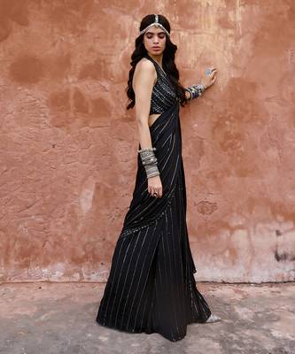 Black georgette saree set 3