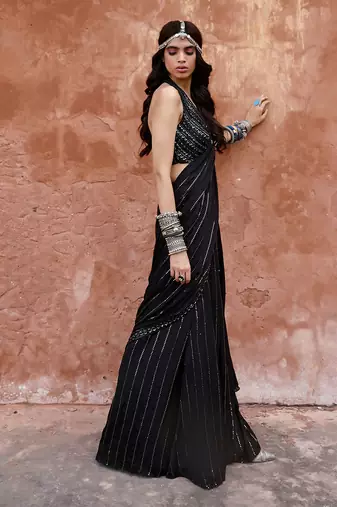 Black georgette saree set