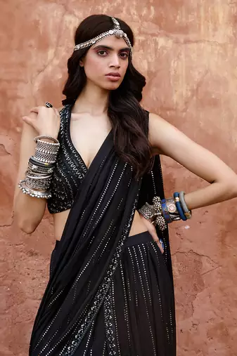 Black georgette saree set