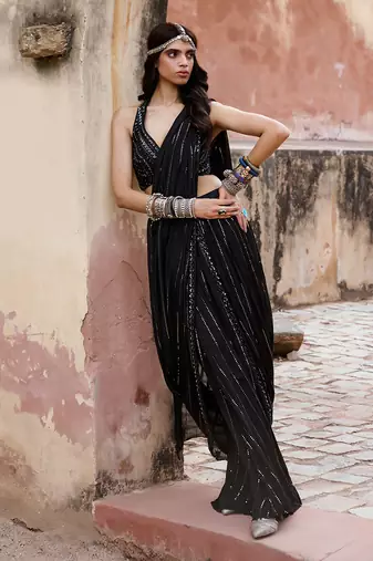 Black georgette saree set