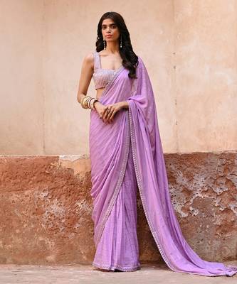 Lavender georgette saree set 1