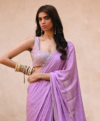 Lavender georgette saree set 2
