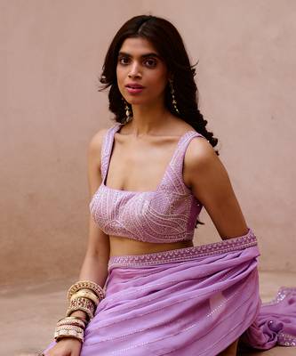 Lavender georgette saree set 3