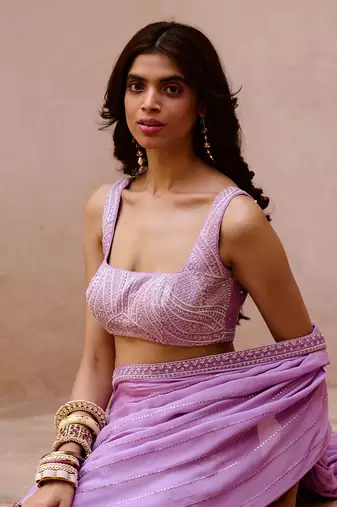 Lavender georgette saree set