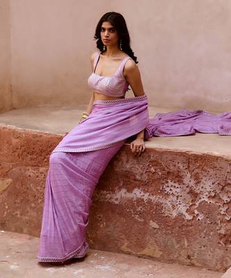 Lavender georgette saree set 4