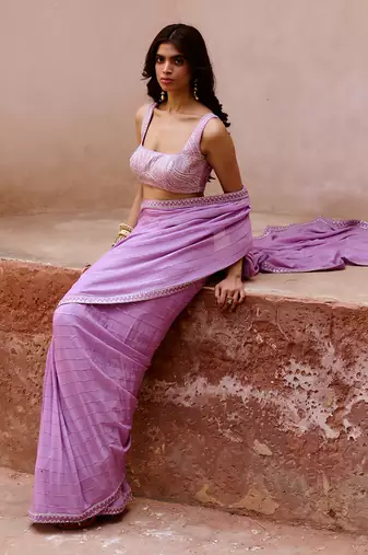 Lavender georgette saree set