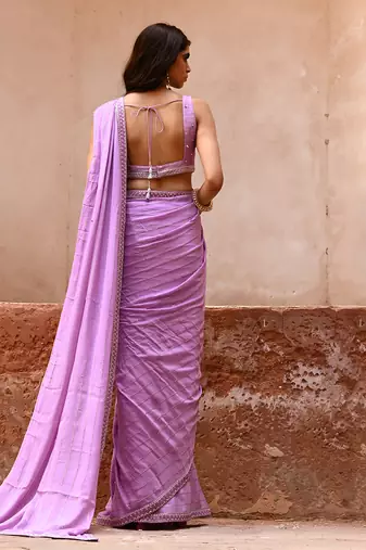 Lavender georgette saree set