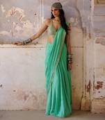 Sea green georgette saree set