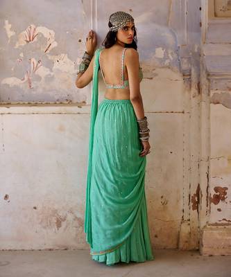 Sea green georgette saree set 3
