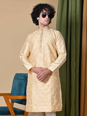 Maahii Fabs Gold Silk Blend Kurta Churidar Set for Men 1