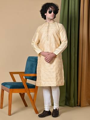 Maahii Fabs Gold Silk Blend Kurta Churidar Set for Men 2