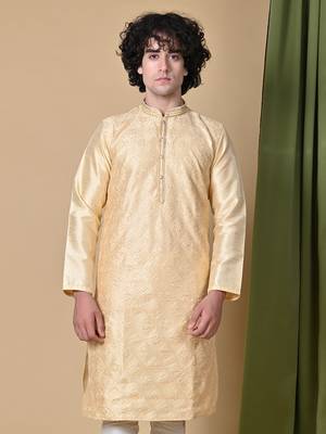 Maahii Fabs Gold Silk Blend Kurta Churidar Set for Men 4
