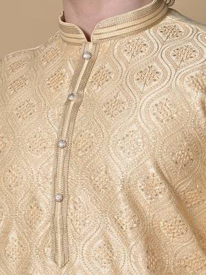 Maahii Fabs Gold Silk Blend Kurta Churidar Set for Men 5