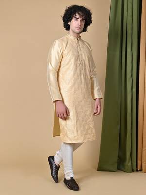 Maahii Fabs Gold Silk Blend Kurta Churidar Set for Men 6