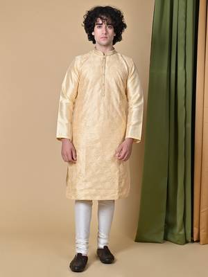 Maahii Fabs Gold Silk Blend Kurta Churidar Set for Men 7