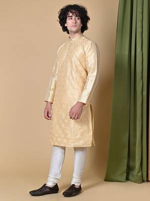 Maahii Fabs Gold Silk Blend Kurta Churidar Set for Men 8