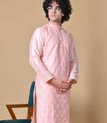 Maahii Fabs Peach Silk Blend Kurta Churidar Set for Men