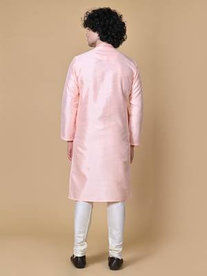 Maahii Fabs Peach Silk Blend Kurta Churidar Set for Men 3