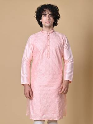 Maahii Fabs Peach Silk Blend Kurta Churidar Set for Men 4