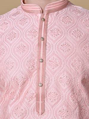 Maahii Fabs Peach Silk Blend Kurta Churidar Set for Men 5
