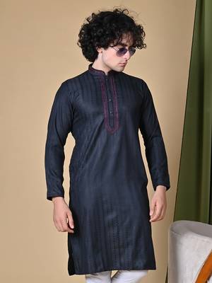 Maahii Fabs Black Rayon Silk Kurta Churidar Set for Men 1