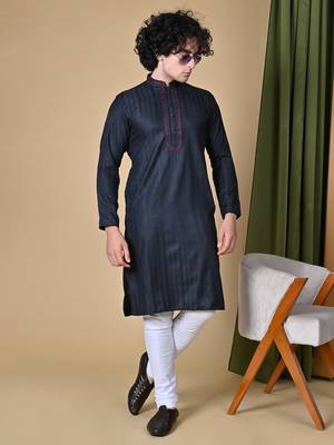 Maahii Fabs Black Rayon Silk Kurta Churidar Set for Men 2