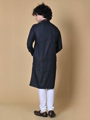 Maahii Fabs Black Rayon Silk Kurta Churidar Set for Men 4