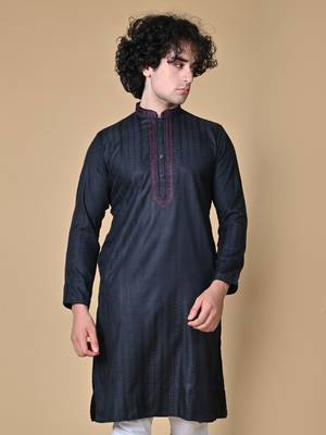 Maahii Fabs Black Rayon Silk Kurta Churidar Set for Men 5