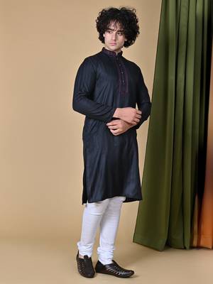 Maahii Fabs Black Rayon Silk Kurta Churidar Set for Men 6