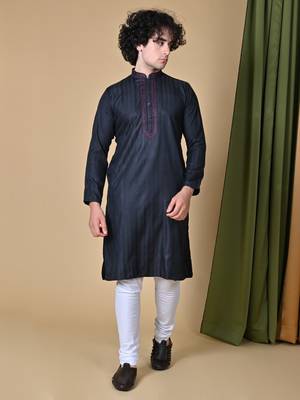Maahii Fabs Black Rayon Silk Kurta Churidar Set for Men 7