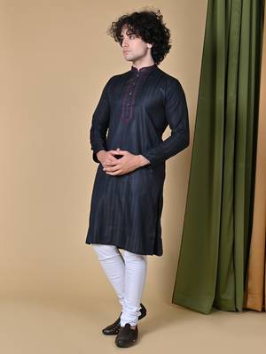 Maahii Fabs Black Rayon Silk Kurta Churidar Set for Men 8