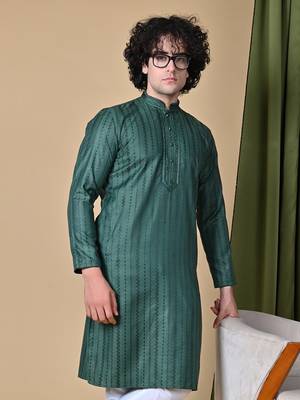 Maahii Fabs Bottle Green Rayon Silk Kurta Churidar Set for Men 2