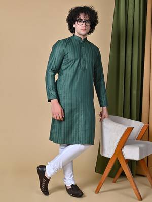 Maahii Fabs Bottle Green Rayon Silk Kurta Churidar Set for Men 3