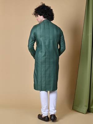 Maahii Fabs Bottle Green Rayon Silk Kurta Churidar Set for Men 4