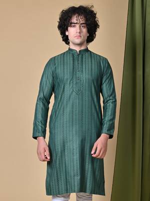 Maahii Fabs Bottle Green Rayon Silk Kurta Churidar Set for Men 5